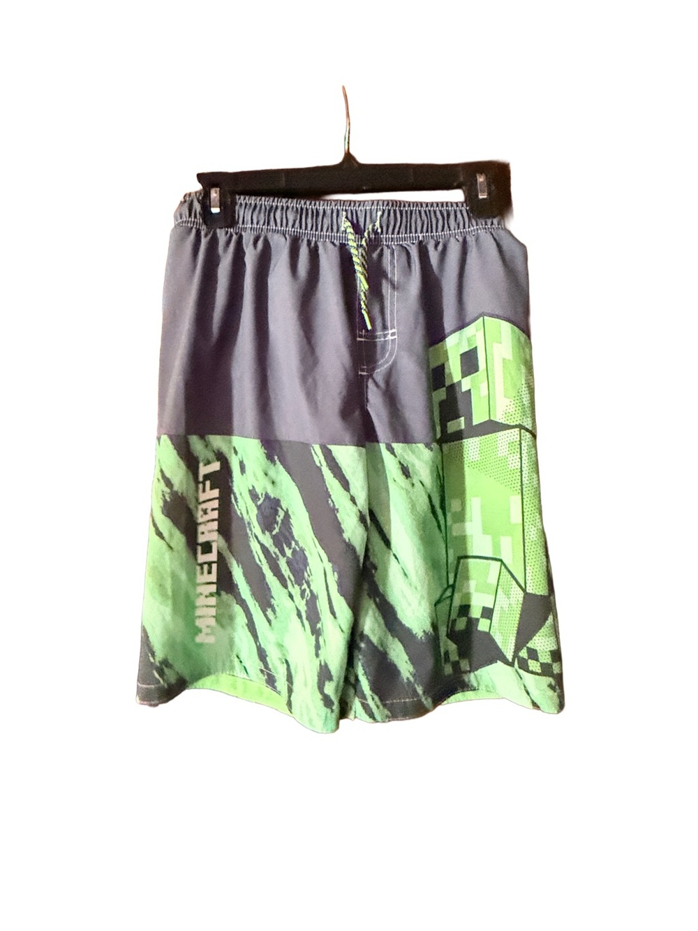 Minecraft Boys Green & Gray Swim Trunks